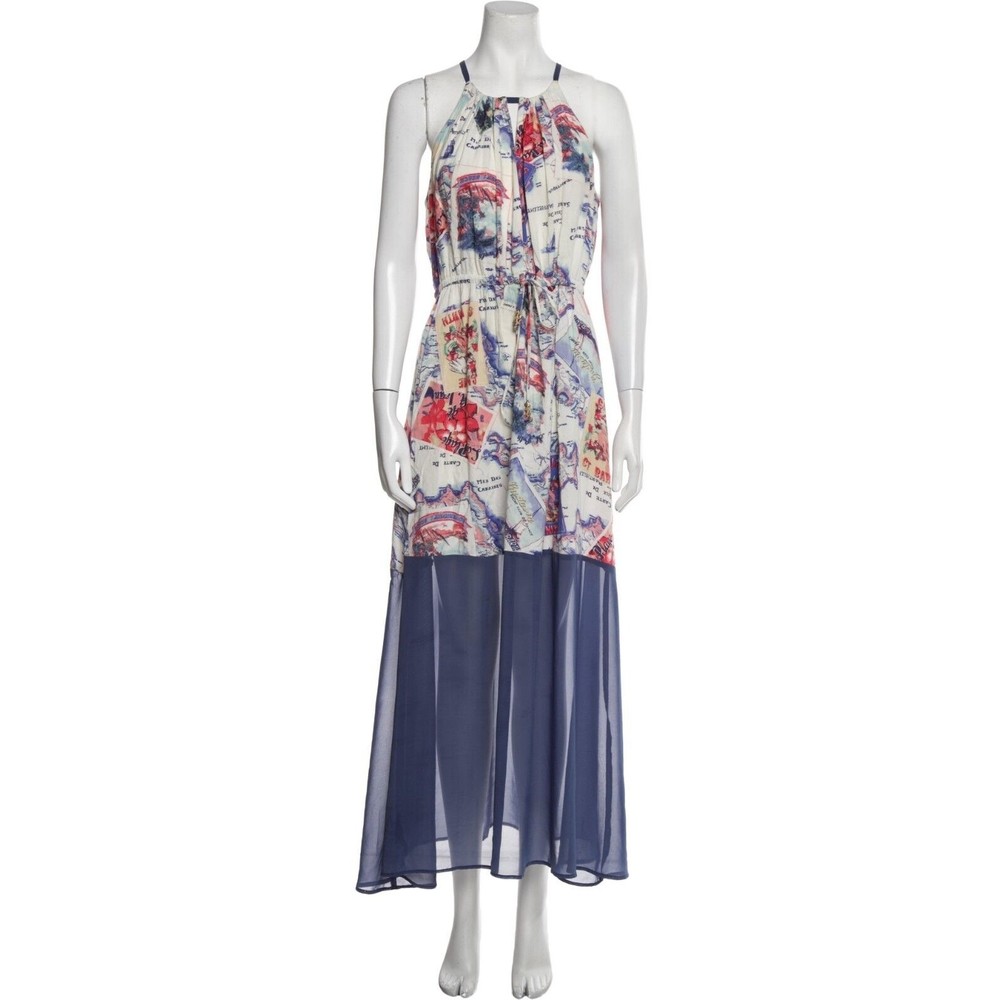 Peter Som Design Nation Vacation Print Maxi Dress Sheer Cruise Vacay Travel XS